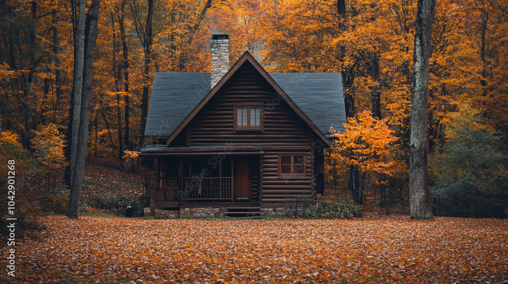 An inviting wooden house with a chimney, radiating warmth during the Thanksgiving season. An inviting wooden house with a chimney, radiating warmth during the Thanksgiving season.