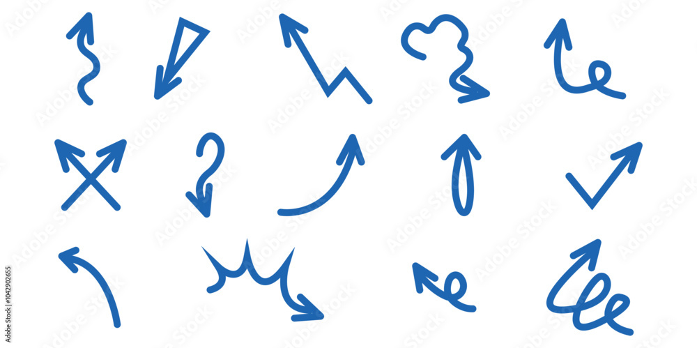 simple hand drawn arrows collection. Line movement arrow in various style. simple hand drawn arrows collection. Line movement arrow in various style.