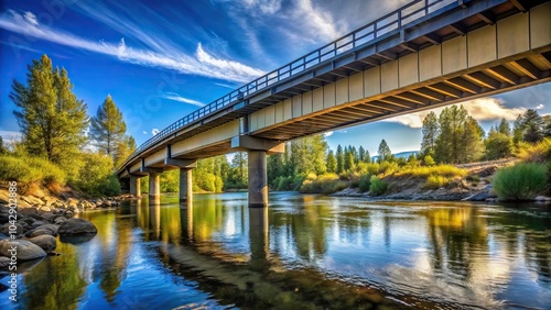 Low angle view of a bridge spanning over the Truckee River in a long shot