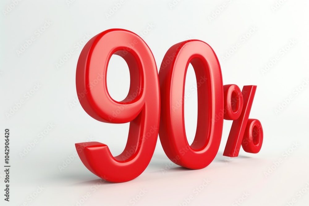 Bold red 90% symbol on clean white background, representing significant discount. Marketing, sales strategies, and promotional visuals. Bold red 90% symbol on clean white background, representing significant discount. Marketing, sales strategies, and promotional visuals.