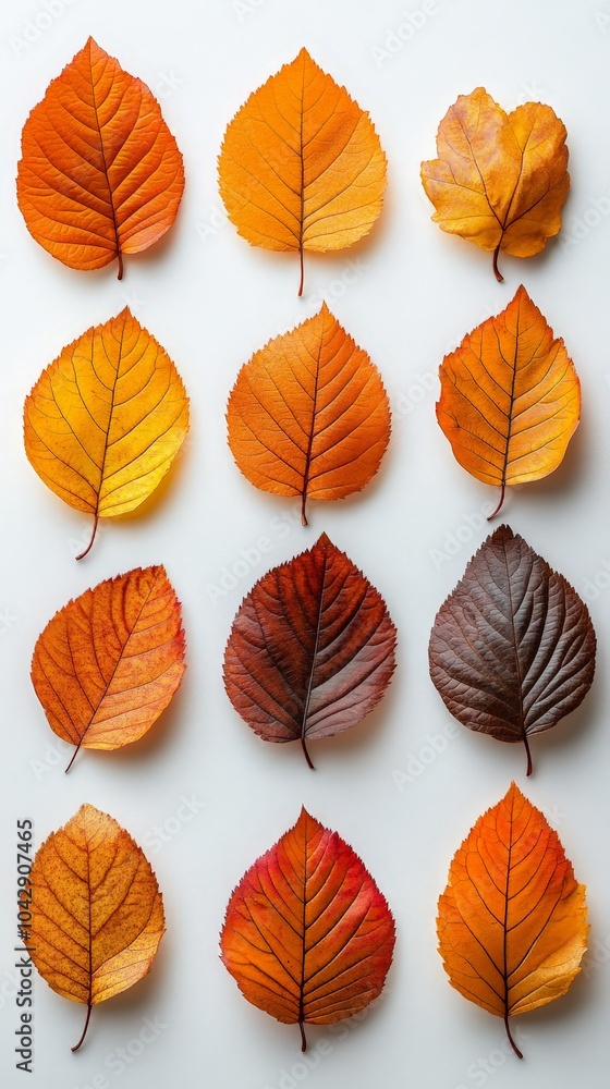 Clean Autumn Leaves Arranged on White Background Clean Autumn Leaves Arranged on White Background