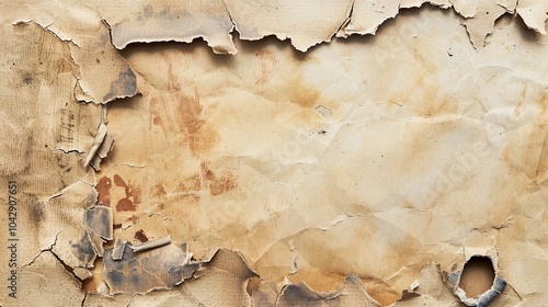 Torn paper hole on textured surface with visible inner layers and shadows