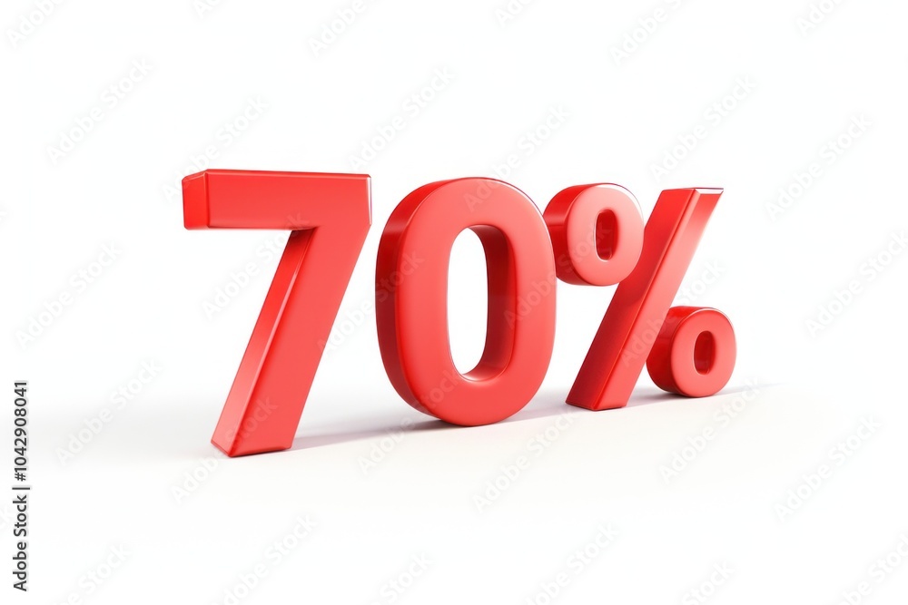 Bold red 70% symbol standing out against a plain white background. marketing, discounts, sales, and promotional events. Bold red 70% symbol standing out against a plain white background. marketing, discounts, sales, and promotional events.