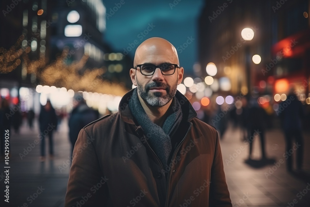 Portrait of a mature man with beard in the city at night Portrait of a mature man with beard in the city at night