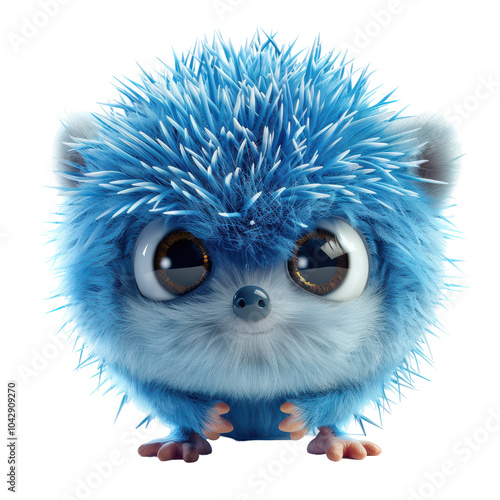 Blue Hedgehog with Big Eyes Isolated on Transparent or White Background, PNG