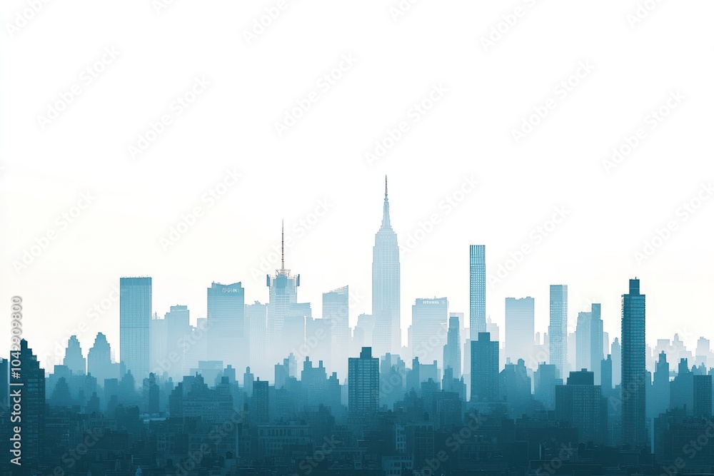 Fototapeta premium Scenic view of New York City skyline featuring iconic high-rise buildings in Midtown Manhattan at dusk