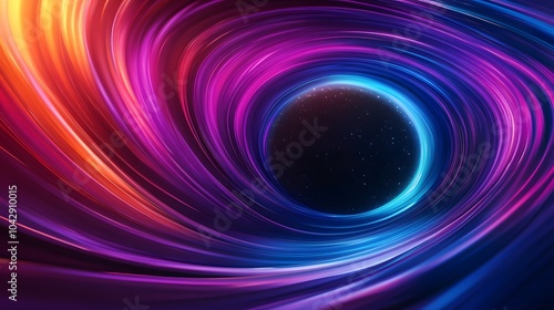 swirling vortex of space-time, with colorful light trails stretching into infinity of a black hole
