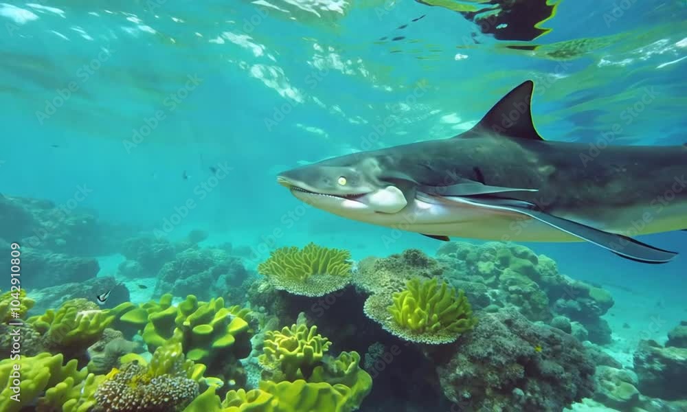 Shark Swimming Near Coral Reef Shark Swimming Near Coral Reef