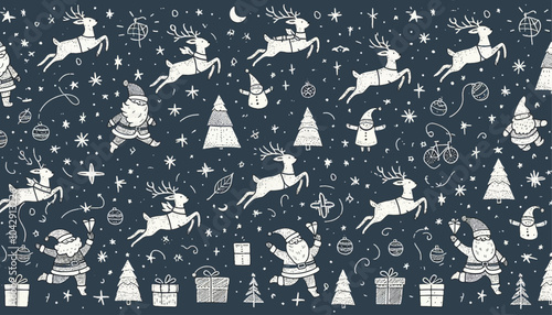 pattern with silhouettes of Santa and reindeer