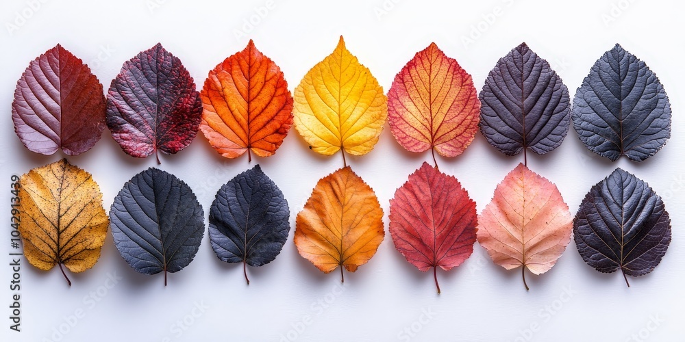 Clean Autumn Leaves Arranged on White Background Clean Autumn Leaves Arranged on White Background
