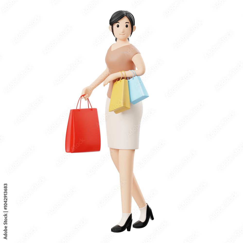 3D Character Woman Holding Shopping Bags 3D Character Woman Holding Shopping Bags