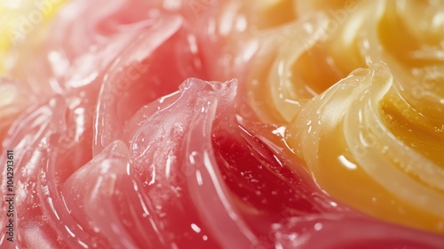 Red and light yellow jelly, white backdrop, cranberry juice, glossy textures, soft but lively contrast. photo