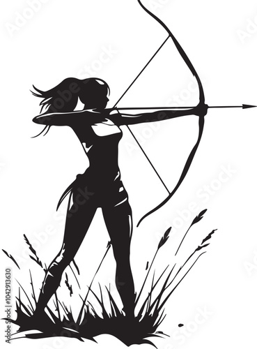 silhouette of a female archer