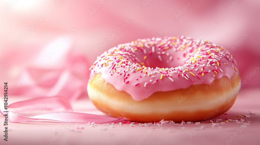 donut with sprinkles on pink donut with sprinkles on pink
