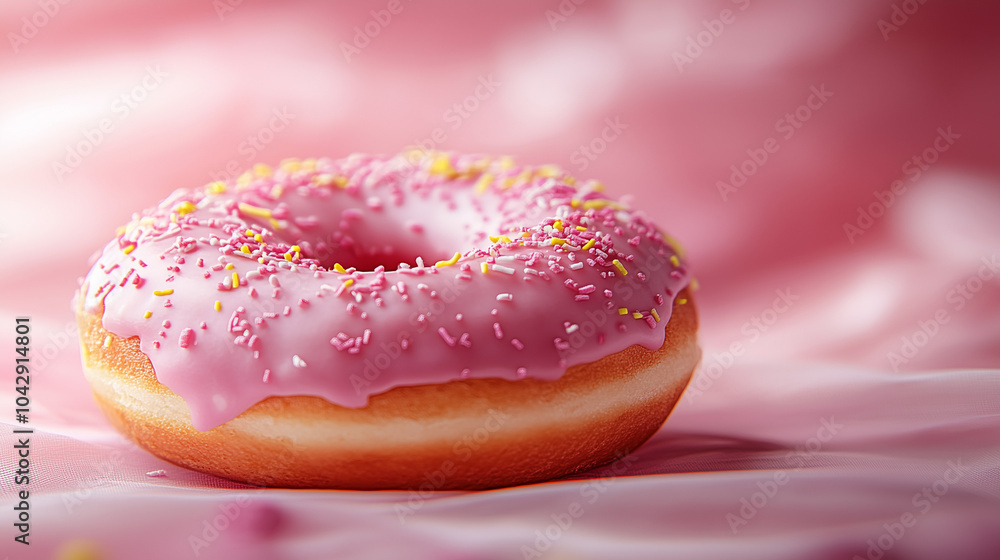 donut with sprinkles on pink donut with sprinkles on pink