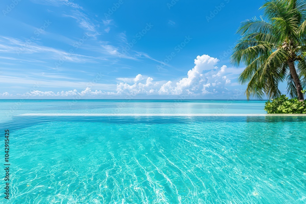 Naklejka premium Luxurious oasis-like swimming pool with stunning blue waters, ideal for an exclusive escape and relaxation.