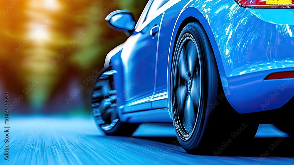 Dynamic Motion of a Blue Sports Car Dynamic Motion of a Blue Sports Car
