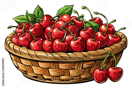 basket of cherry vector art, illustration of cherry