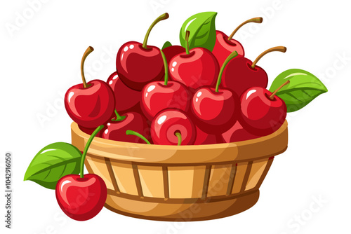 basket with cherries vector, illustration of cherry 