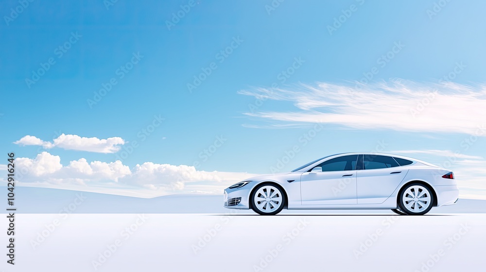 Sleek Electric Car Against a Clear Blue Sky Sleek Electric Car Against a Clear Blue Sky