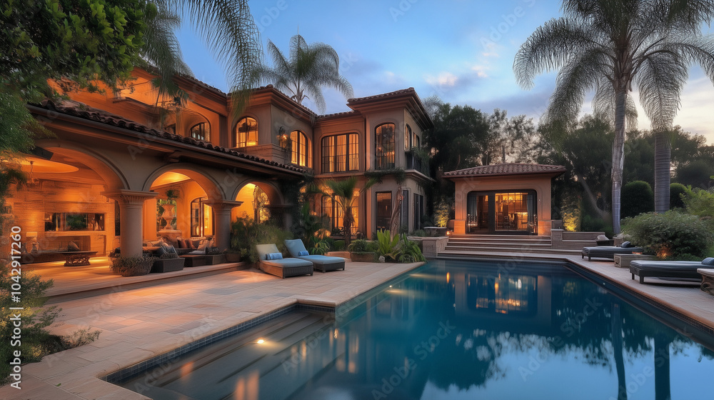 Beautiful House with a Sparkling Pool, Luxury Residential Property Featuring Modern Architecture, Outdoor Pool, and Scenic Surroundings Beautiful House with a Sparkling Pool, Luxury Residential Property Featuring Modern Architecture, Outdoor Pool, and Scenic Surroundings
