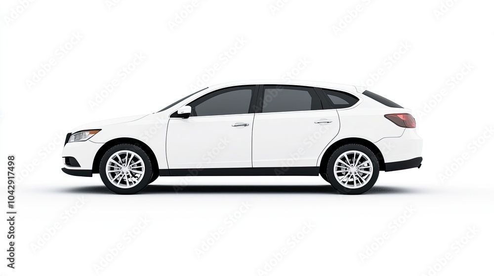 Obraz premium Sleek White Hatchback on Clean Background
