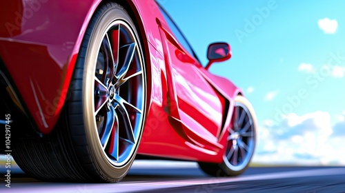 Sleek Red Sports Car in Motion