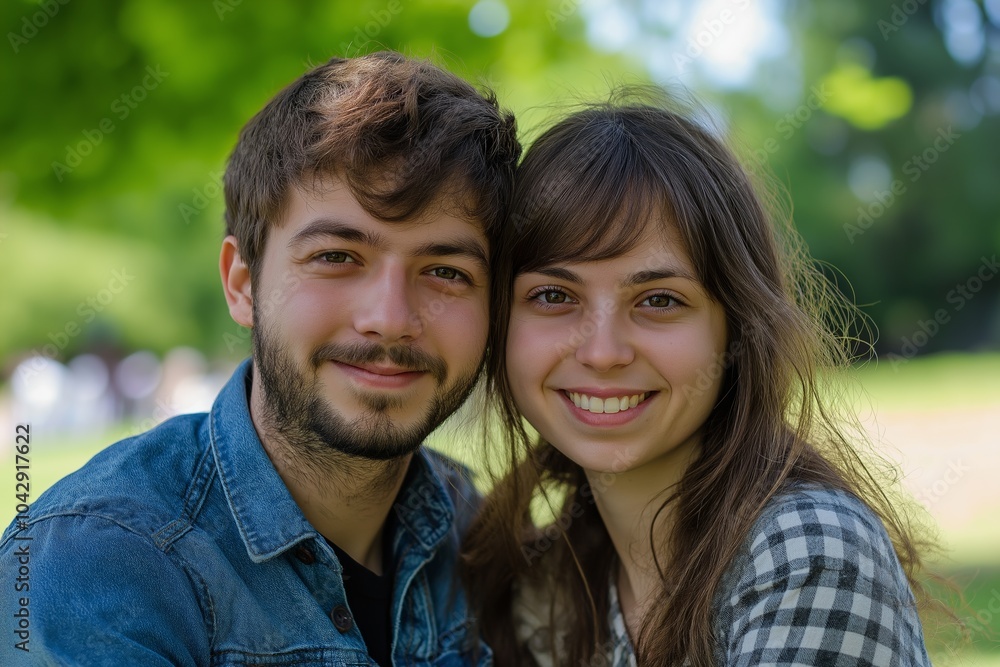 A man and a woman are smiling at the camera. The man is wearing a blue jacket and the woman is wearing a plaid shirt. They are both wearing sunglasses A man and a woman are smiling at the camera. The man is wearing a blue jacket and the woman is wearing a plaid shirt. They are both wearing sunglasses