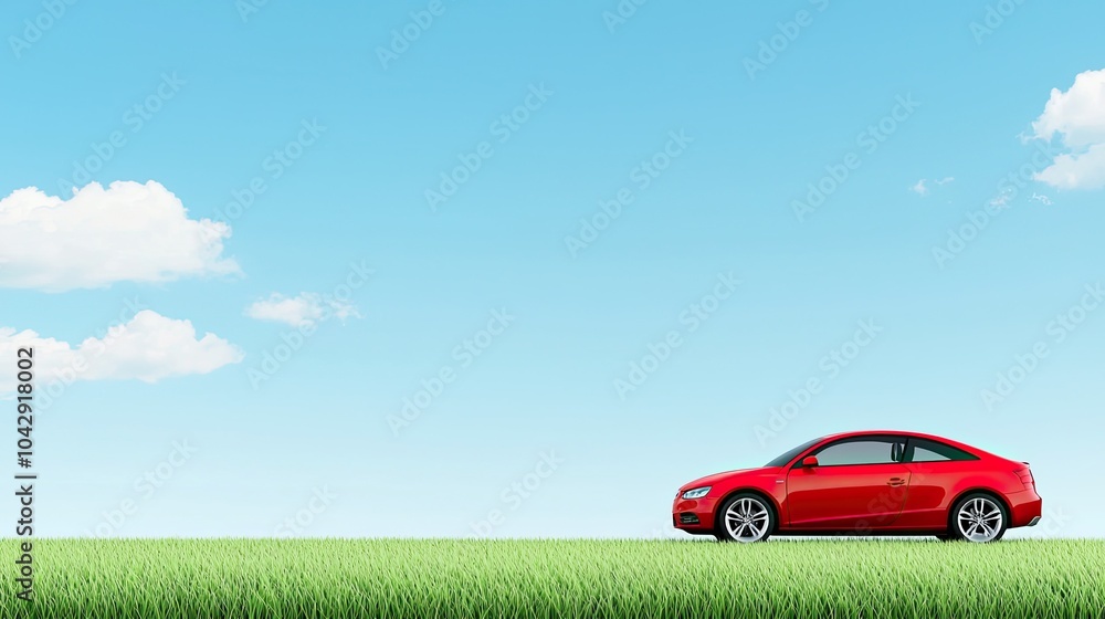 Sleek Red Car Against a Blue Sky Sleek Red Car Against a Blue Sky