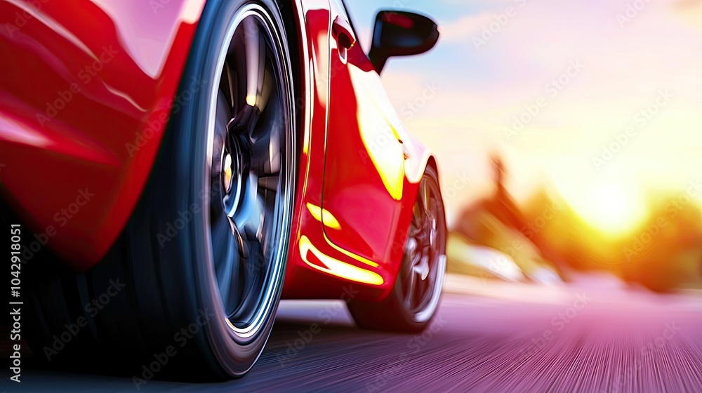 Dynamic Motion of a Sport Car at Sunset Dynamic Motion of a Sport Car at Sunset