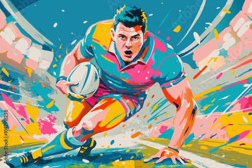Dynamic Rugby Player in Action During Competitive Match