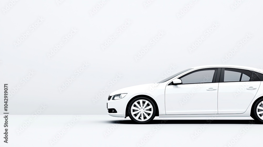 Fototapeta premium Sleek White Sedan Against Minimalist Background