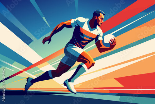 Dynamic Rugby Player Sprinting with Ball in Action-Packed Illustration