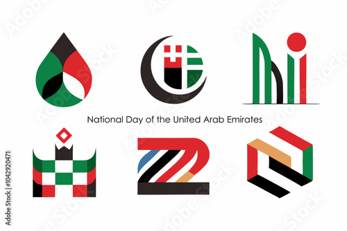 Abstract symbols celebrating uae national day with modern graphic designs