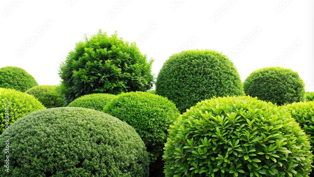 Low angle view of green bushes and shrubs on a white background Low angle view of green bushes and shrubs on a white background