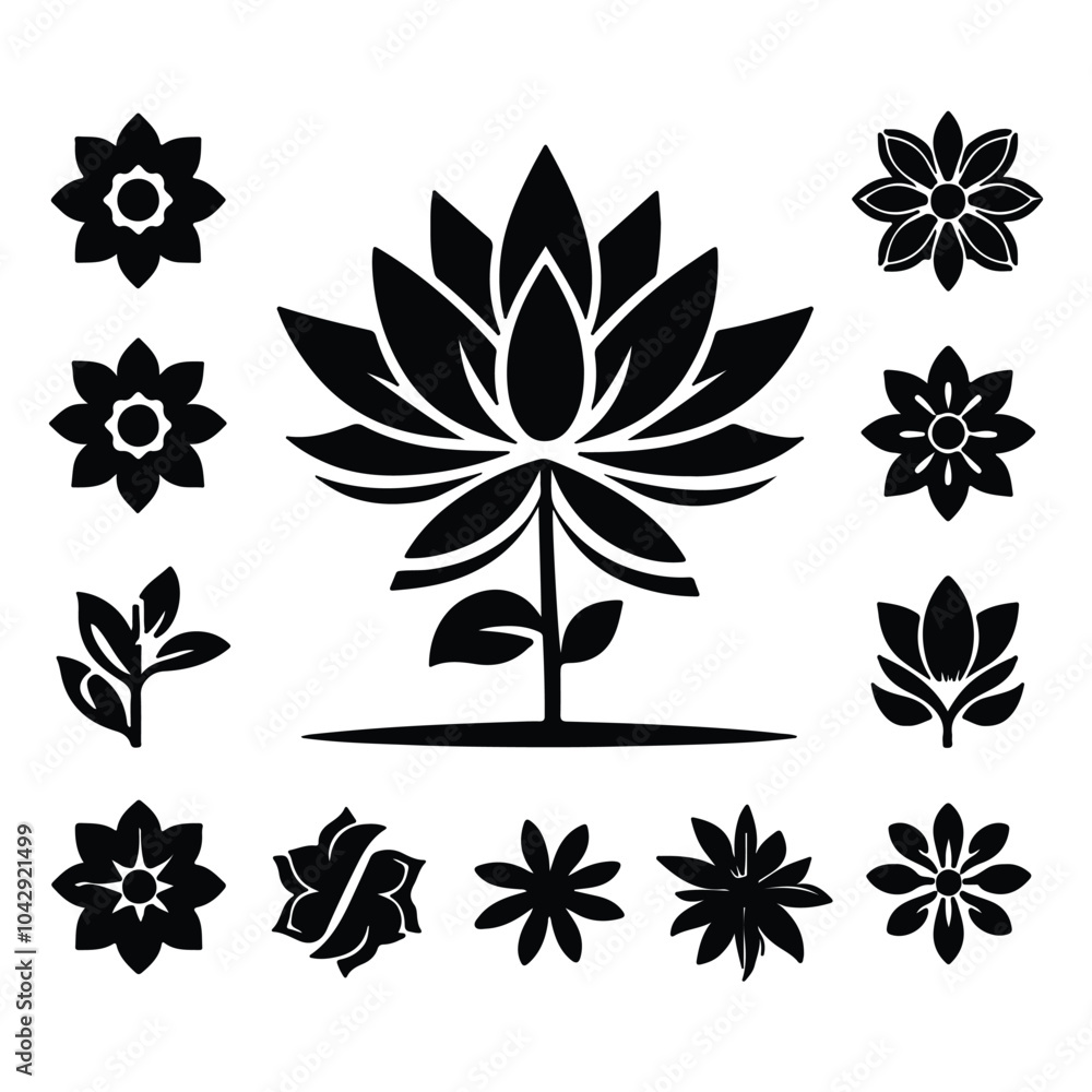 Obraz premium Shilhoutte Flowers tree vector icons set on a white background