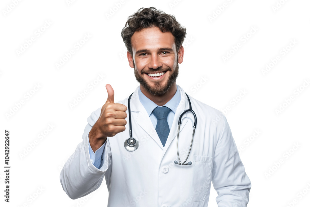Smiling Male Doctor Giving Thumbs Up in Professional Medical Uniform on transparent Background Smiling Male Doctor Giving Thumbs Up in Professional Medical Uniform on transparent Background