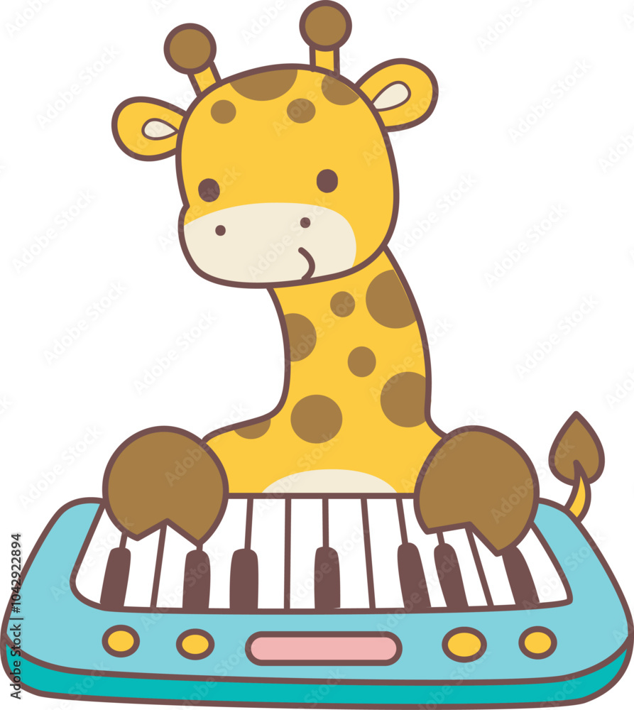 Obraz premium Set Vector Stock Illustrations Isolated of Baby Giraffe. Cute giraffe animals with various activities. Funny sticker of Giraffe animal kids. 