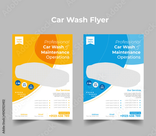 Professional car wash service layout, vehicle washing service poster, and car wash modern flyer design template bundle