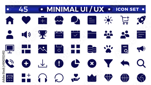 Best collection of ui ux icon set, user interface icon set collection.Basic User Interface Essential Set.Solid  Icons. For App, Web, Print.