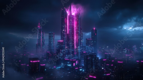 Wallpaper Mural A stunning futuristic skyscraper crafted from polished metal, reflecting the vibrant city skyline. Torontodigital.ca