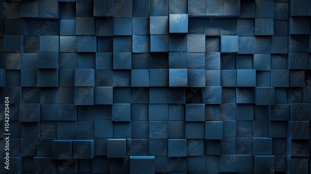 Abstract geometric blue cube pattern forming a three-dimensional texture Abstract geometric blue cube pattern forming a three-dimensional texture
