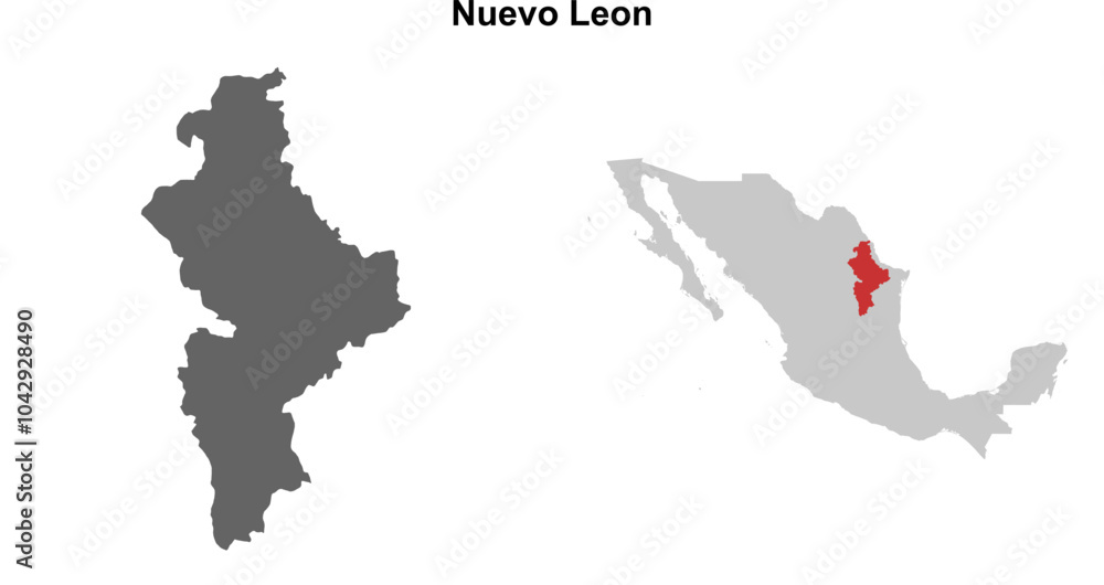 Obraz premium Nuevo Leon state blank outline map set