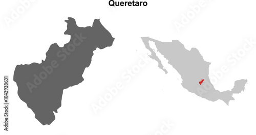Queretaro state blank outline map set