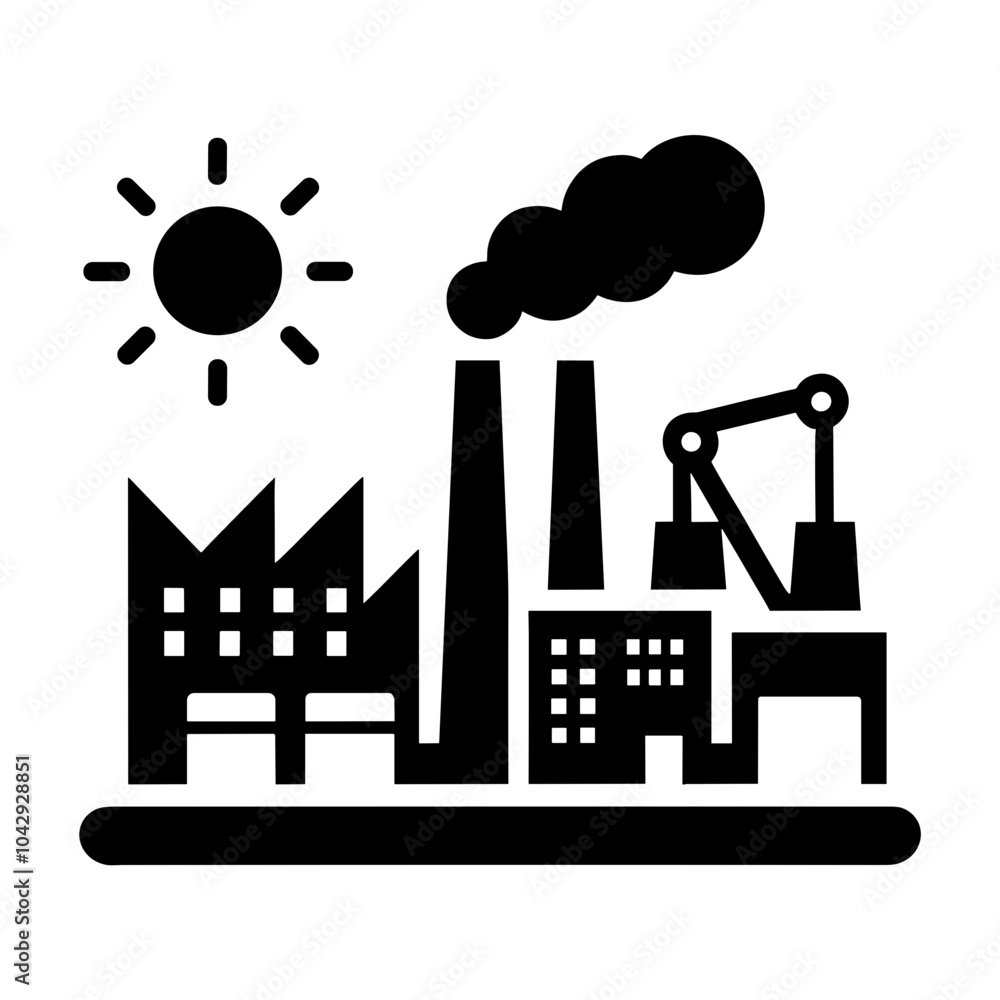 Obraz premium Factory Life: An Intriguing Black Style Icon Vector of a Building, Celebrating the Vital Role of Manufacturing in the Industrial Area 