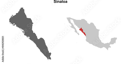 Sinaloa state blank outline map set
