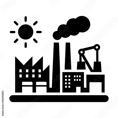 Factory Life: An Intriguing Black Style Icon Vector of a Building, Celebrating the Vital Role of Manufacturing in the Industrial Area  
