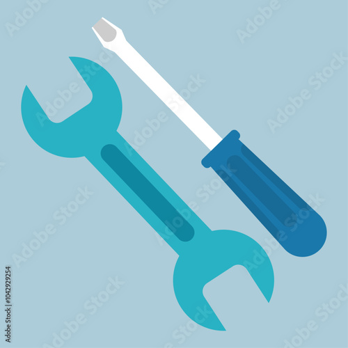 Tools illustration set on the blue background