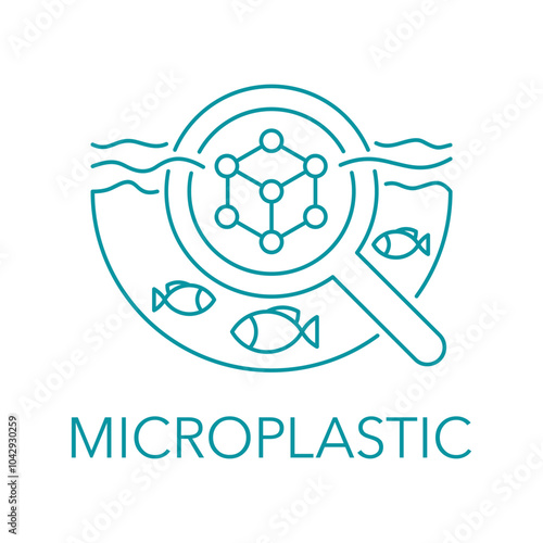 Microplastic - plastic particles in sea water, in thin line
