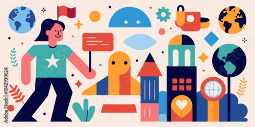 Colorful urban exploration with geometric illustrations for design and decor
